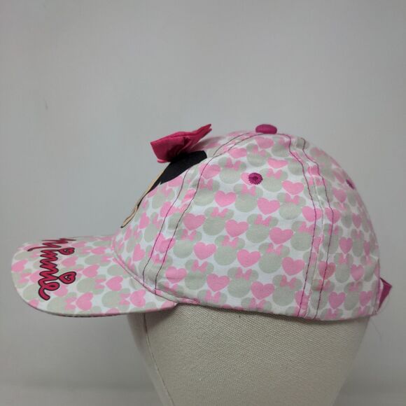 Disney Junior Toddler Girl's Minnie Mouse Strapback Hat Pink Gray Hearts Bow - Picture 3 of 11